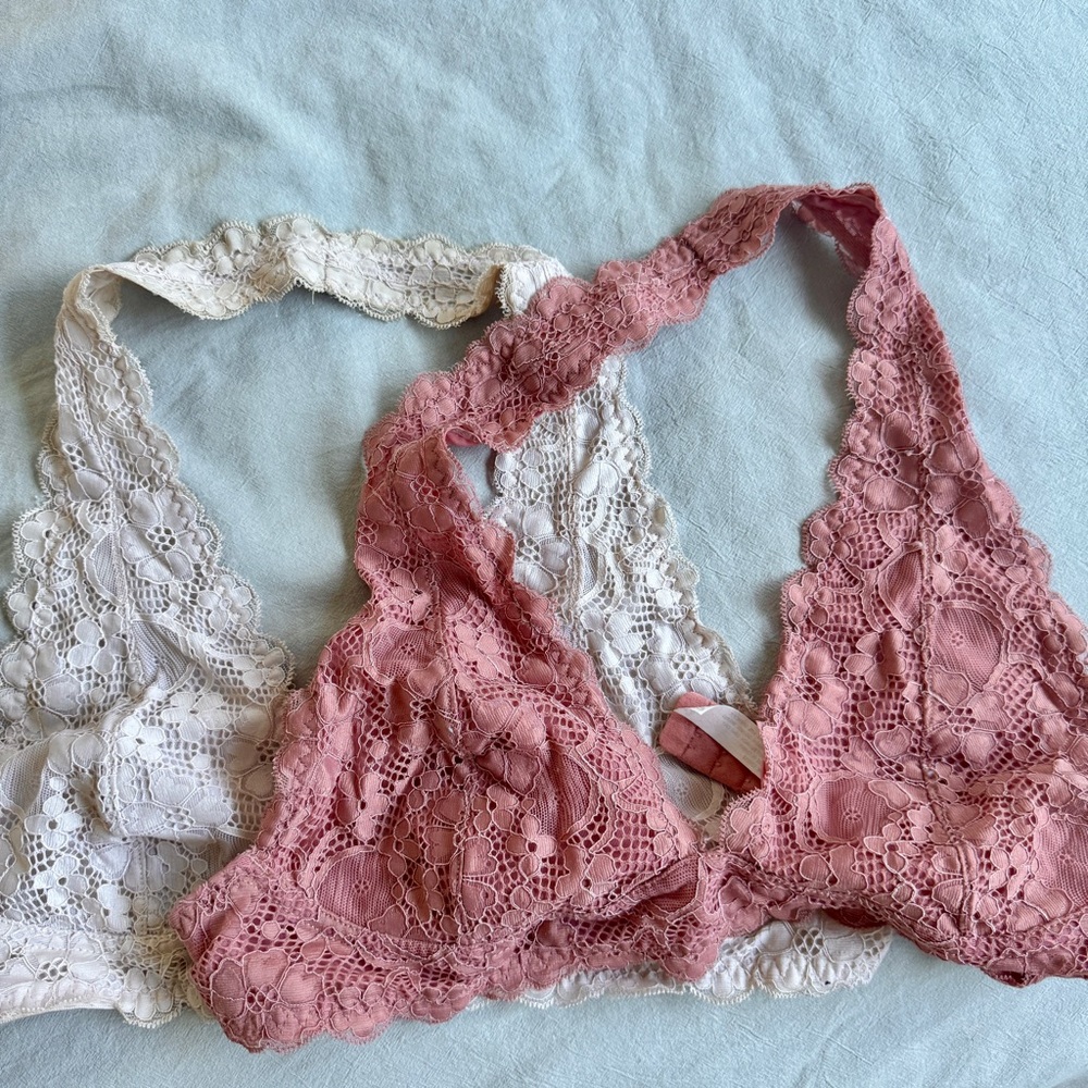 Free People Pink and White Lace Bralettes (Sold as a pair)